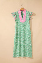 Floral midi dress with flutter sleeves and contrast trim from Trendsi, showcasing a flowy, feminine design with vibrant floral pattern.