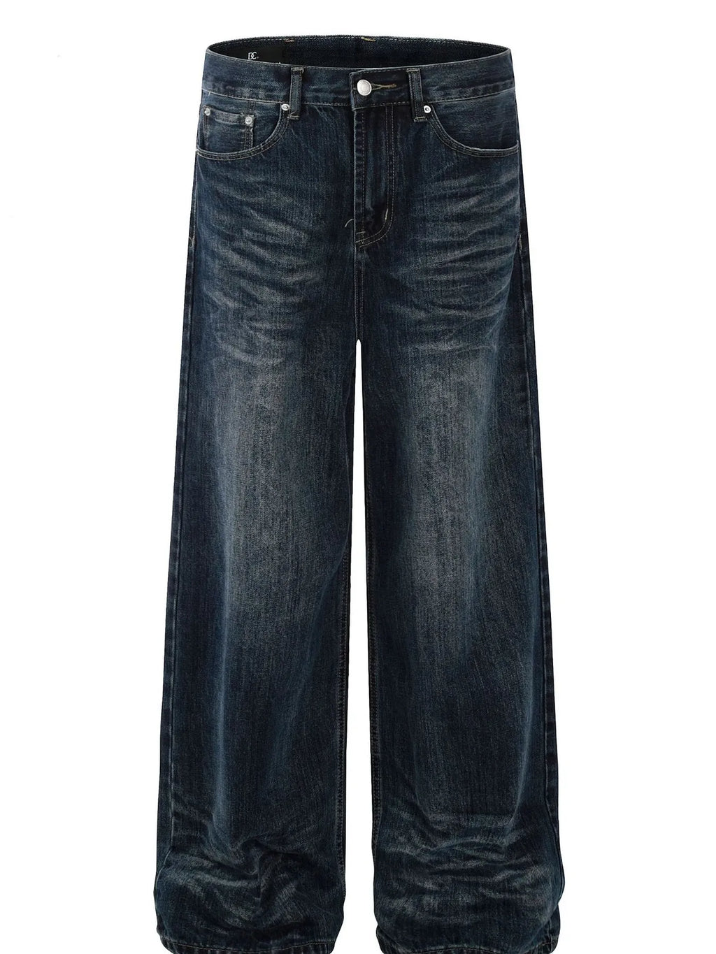 Men's washed wide-leg jeans from Trendsi, showcasing relaxed fit and distressed denim fabric with a casual style.