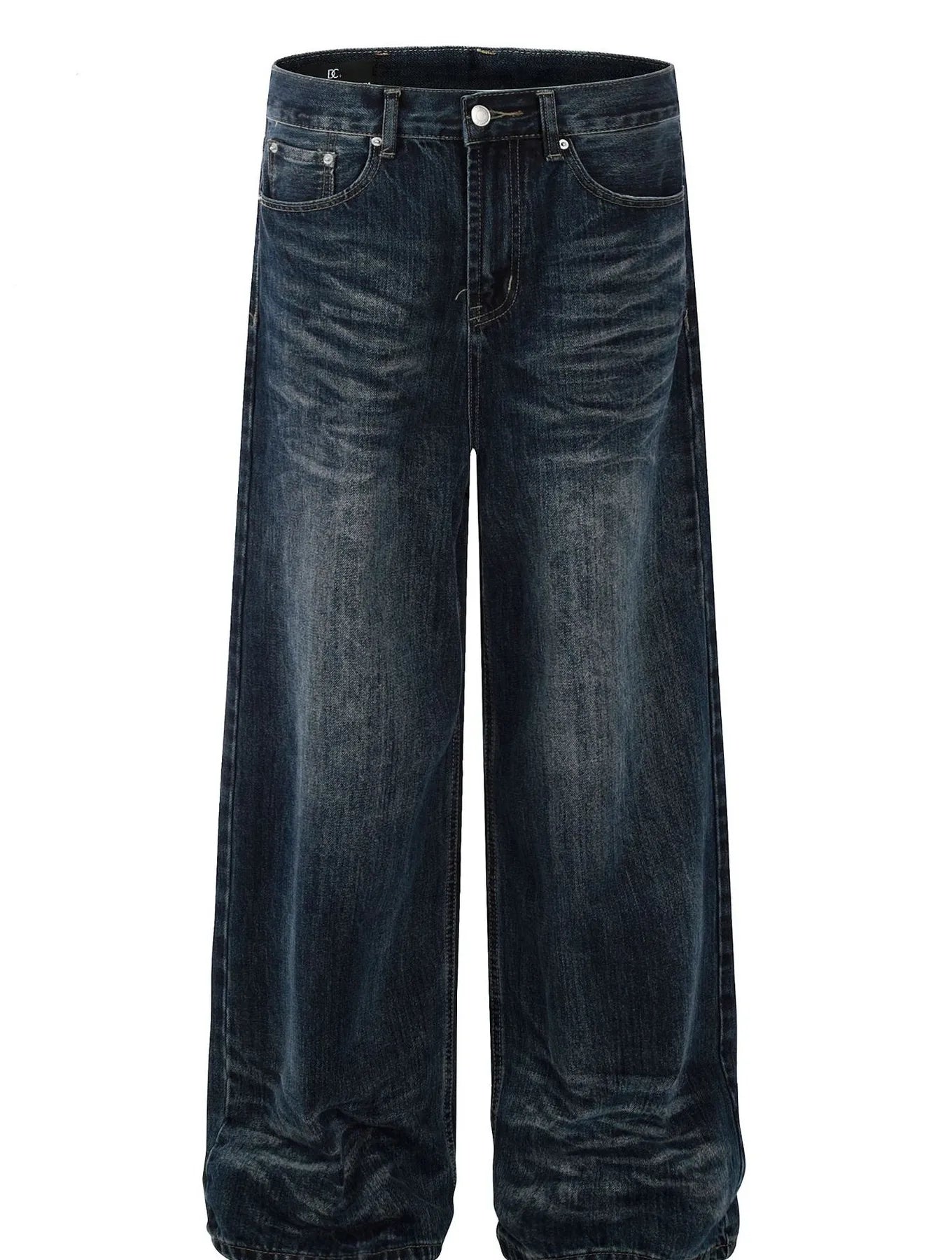 Men's washed wide-leg jeans from Trendsi, showcasing relaxed fit and distressed denim fabric with a casual style.