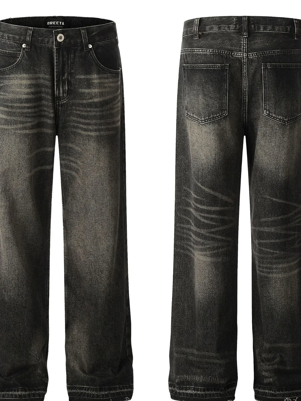 Men's vintage washed frayed hem jeans from Trendsi, showing distressed denim with a relaxed fit and frayed bottom hem.