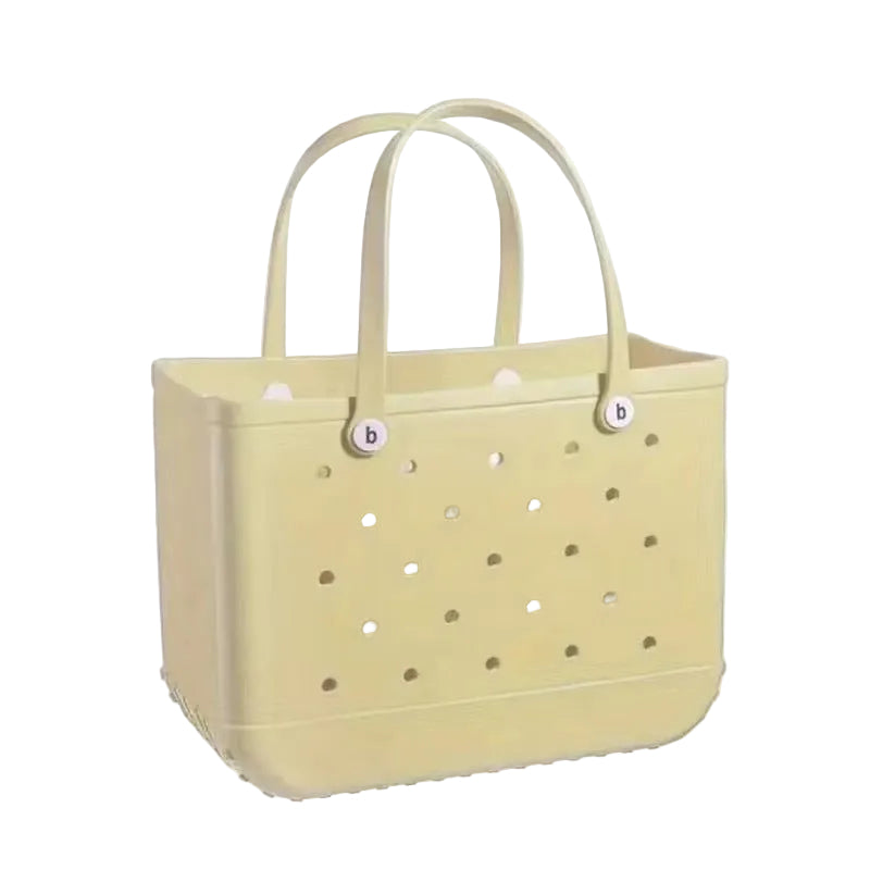 Women's waterproof EVA jelly beach bag by Plush Fashion Hub, lightweight summer tote with transparent jelly design and sturdy handles.