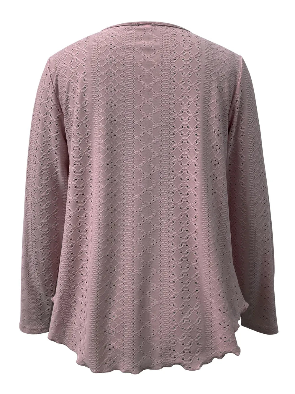 Elegant women's eyelet long sleeve blouse from Trendsi, featuring a versatile stretchy office top design with eyelet details.