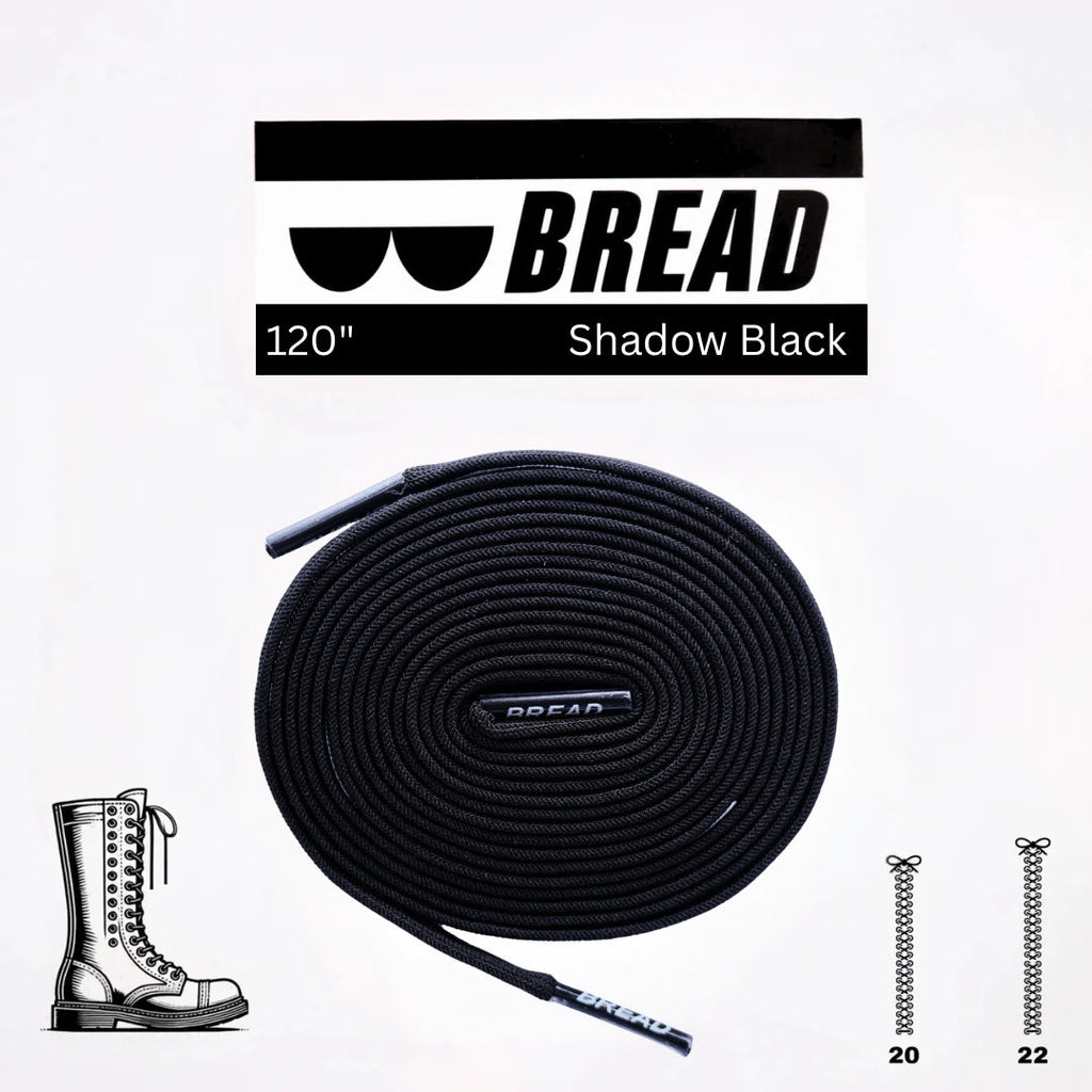 Black elastic shoelace by Bread, designed for comfortable, secure fit on casual shoes, shown against a plain background.