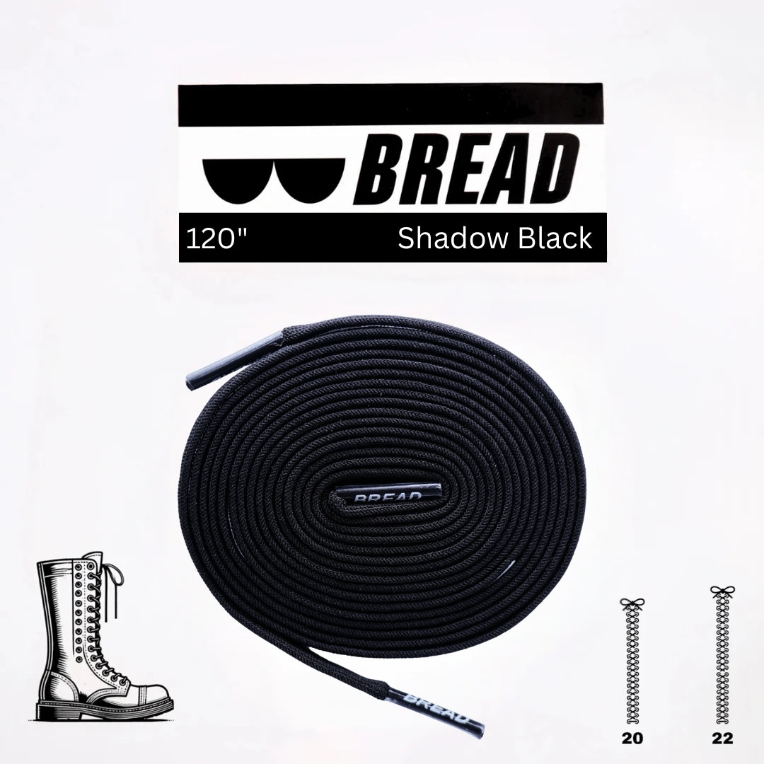 Black elastic shoelace by Bread, designed for comfortable, secure fit on casual shoes, shown against a plain background.