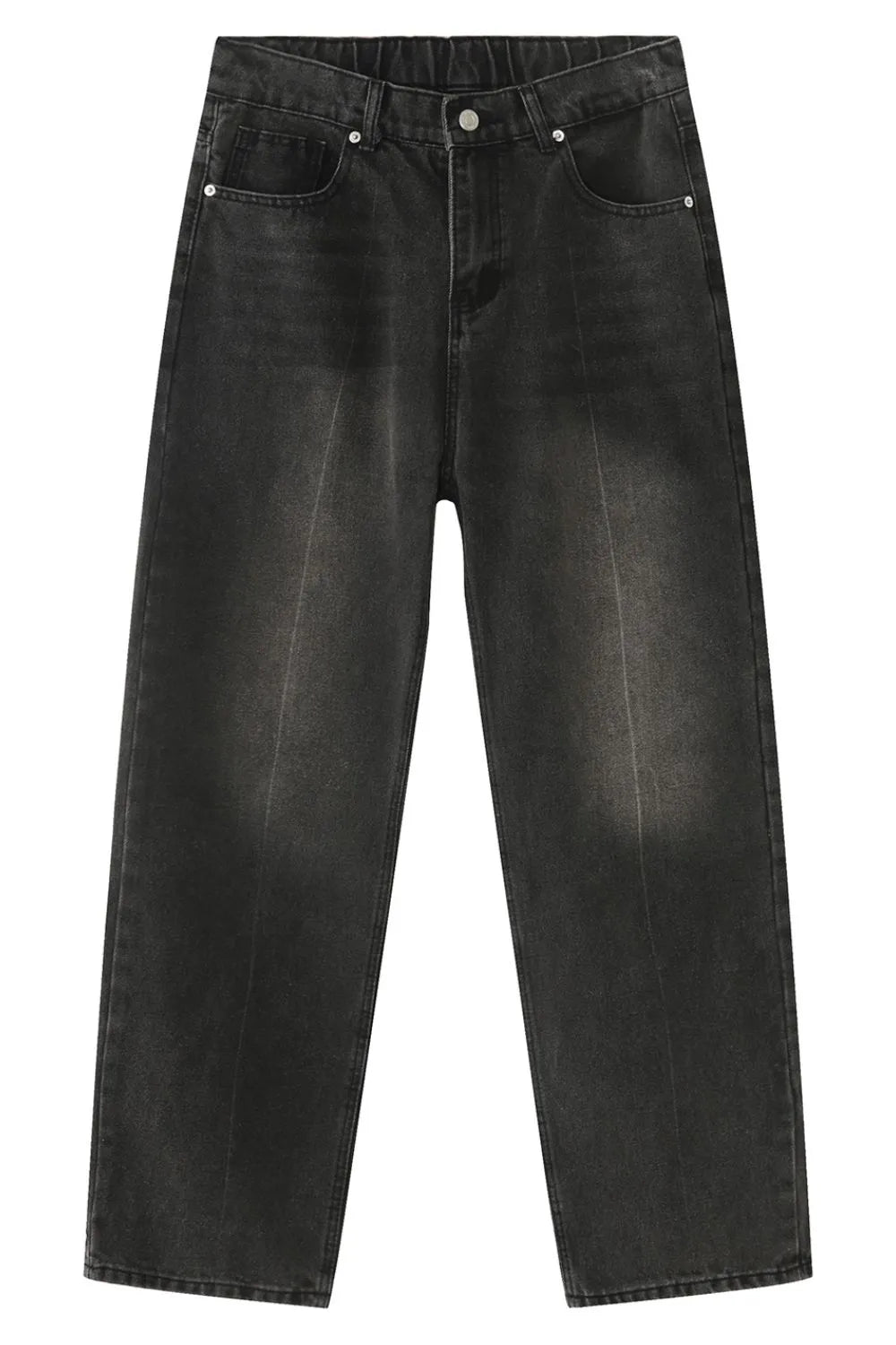 Plush Fashion Shop denim baggy jeans with multiple front and back pockets, casual relaxed fit, lightweight denim fabric.