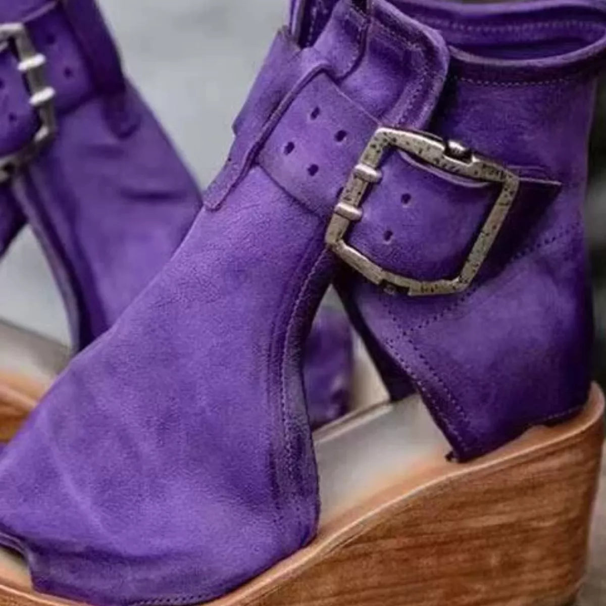 Open toe wedge sandals by Plush Fashion Hub featuring a stylish design with a comfortable wedge heel and open toe style.