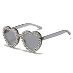 Peach heart-shaped rhinestone sunglasses by FitiqueFit, Y2K INS style, with rhinestone embellishments and trendy eyewear design.