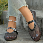 Women's breathable mesh round toe flat sandals by Trendsi, featuring comfortable design and casual style for everyday wear.