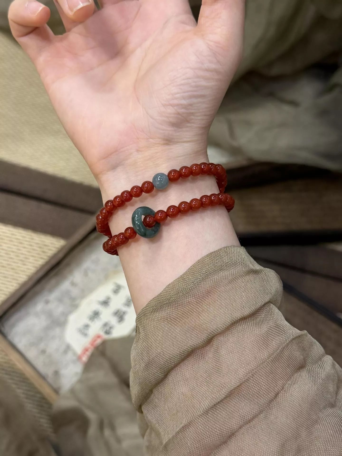 Double layered agate beaded bracelet with natural stone beads, crafted by Trendsi, featuring a stylish and elegant design.