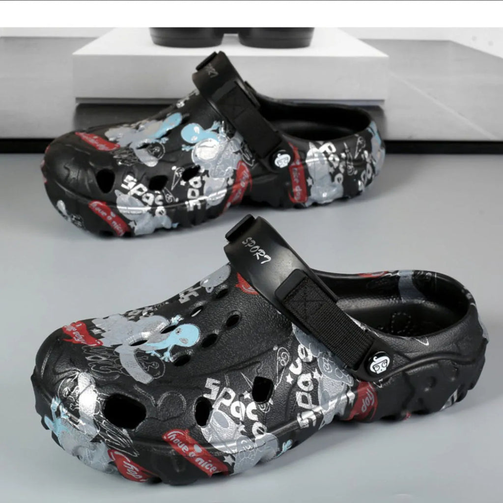 Men's printed platform sandals by Trendsi featuring bold patterns and chunky soles, perfect for casual summer wear.