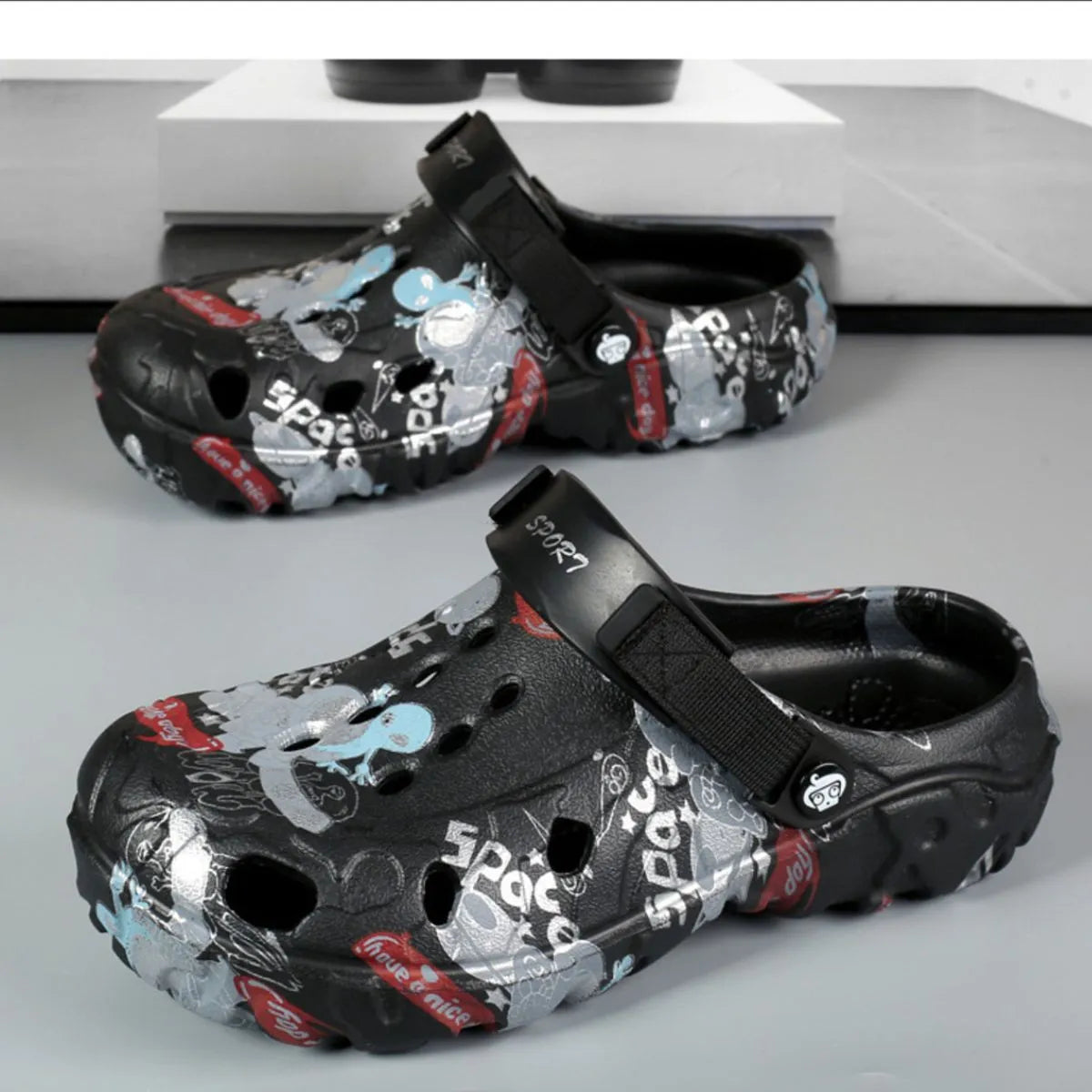 Men's printed platform sandals by Trendsi featuring bold patterns and chunky soles, perfect for casual summer wear.