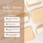 Milk + Honey Fragrance Free Handmade Tallow and Goat Milk Soap Bar Pretty farm girl