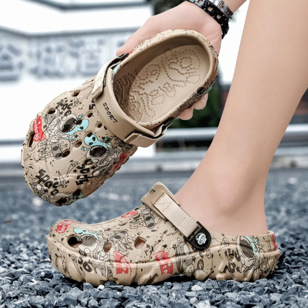 Men's printed platform sandals in trendy footwear style, featuring bold patterns and comfortable design by Trendsi.