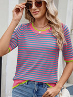 Striped casual T-shirt with contrast trim, featuring a comfortable fit and trendy design from Trendsi.