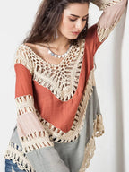 Crochet-trimmed long sleeve cover-up by Trendsi, featuring lightweight fabric and stylish design, perfect for beach or poolside wear.