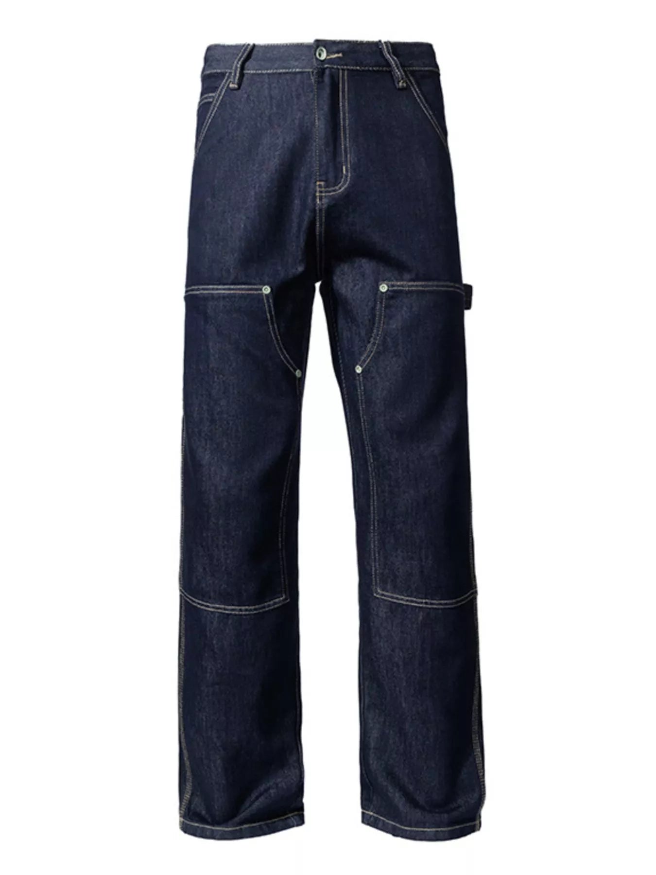 Men's wide leg cargo jeans by Trendsi with relaxed fit, multiple pockets, and sturdy denim fabric, styled for casual wear.
