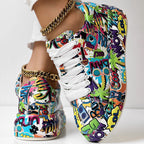 Women’s FitiqueFit round-toe lace-up sneakers with thick soles and casual printed design, ideal for everyday footwear.