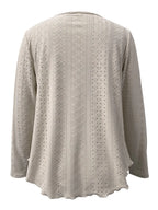 Elegant women's eyelet long sleeve blouse from Trendsi, featuring a versatile stretchy office top with stylish details.