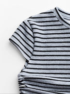 Striped crop top and wide-leg pants set by Trendsi, featuring a stylish matching dress with bold horizontal stripes and relaxed fit.