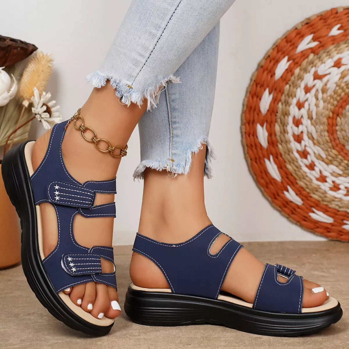 Open toe platform sandals by Plush Fashion Hub featuring a stylish design with chunky heels and strappy details.