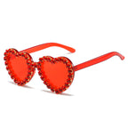 Peach heart-shaped rhinestone sunglasses by FitiqueFit, stylish Y2K INS fashion eye wear with sparkling rhinestone details.