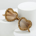Peach heart-shaped rhinestone sunglasses in Y2K style, featuring sparkling rhinestones and trendy eyewear design from FitiqueFit.