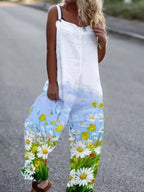 Women's butterfly print sleeveless overalls by FitiqueFit featuring loose fit suspender pants and casual bottom style.