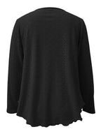 Elegant women's eyelet long sleeve blouse by Trendsi, featuring stretchy fabric and versatile design for office wear.