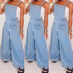Women’s Crew Neck Sleeveless Wide-Leg Denim Jumpsuit FitiqueFit