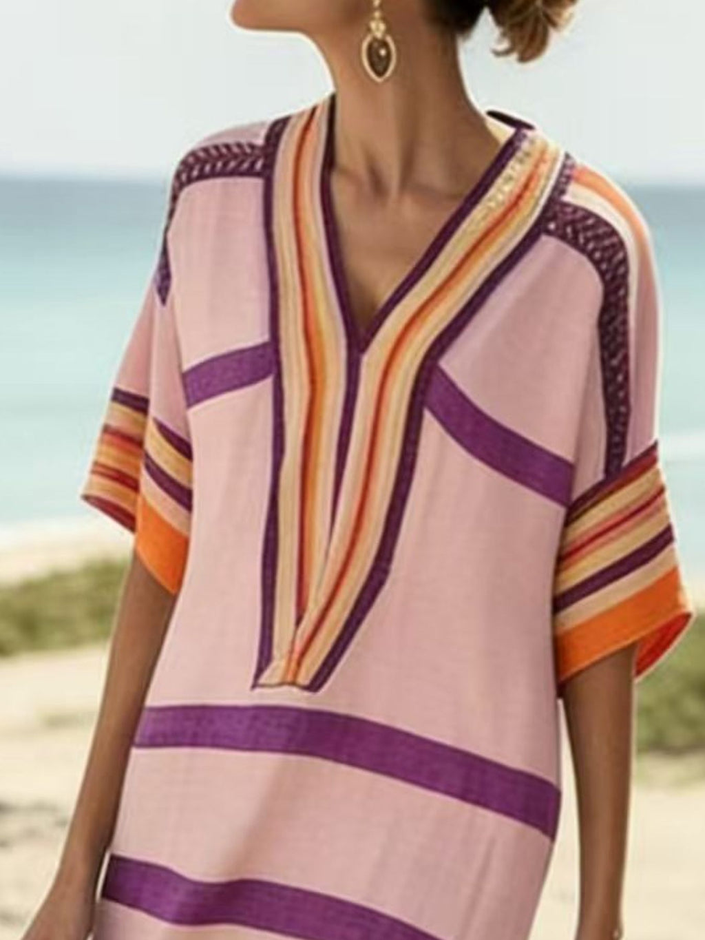 Plus size women's striped midi dress with half sleeves, casual chic style, perfect for everyday wear by Trendsi.