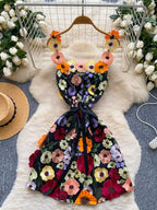Floral embroidered tie waist mini dress by Trendsi featuring a summer A-line design with elegant floral embroidery.