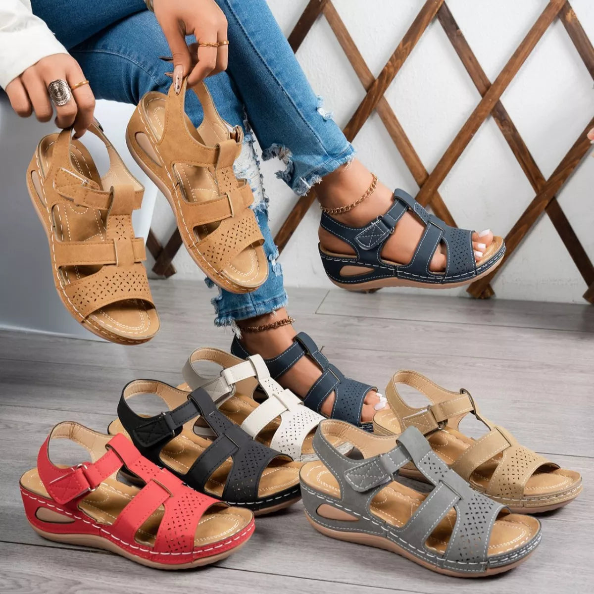 Open toe wedge sandals by Trendsi, stylish footwear with a comfortable wedge heel and open toe design for casual or dressy wear.