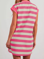 Plus size casual striped short sleeve mini dress by Trendsi, featuring a comfortable fit and stylish design with bold stripes.
