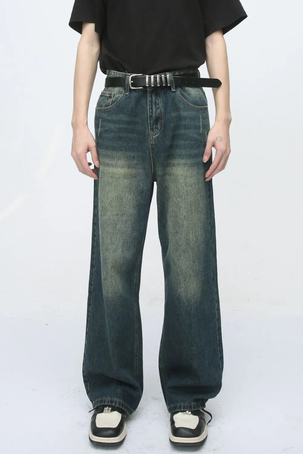 Light blue Plush Fashion Hub denim baggy jeans with large front pockets and relaxed fit, casual style visible in the image.
