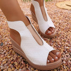 Open toe wedge sandals by Plush Fashion Hub featuring a stylish design with a comfortable wedge heel and open toe style.