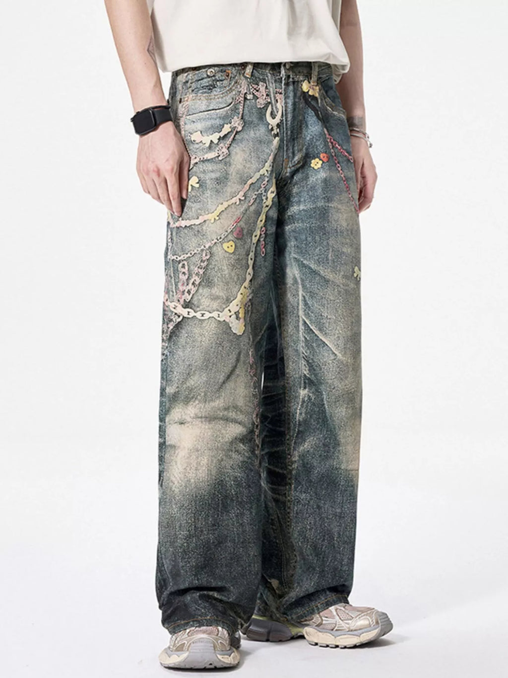 Men's wide leg denim jeans by Plush Fashion Shop, showcasing the relaxed fit and classic blue denim fabric.