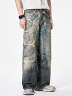 Men's wide leg denim jeans by Plush Fashion Shop, showcasing the relaxed fit and classic blue denim fabric.