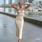 Women's Off-Shoulder Irregular Hem Knitted Maxi Dress