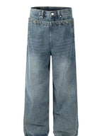 Men's wide-leg cargo jeans by Trendsi, featuring a relaxed fit with multiple pockets and denim fabric.