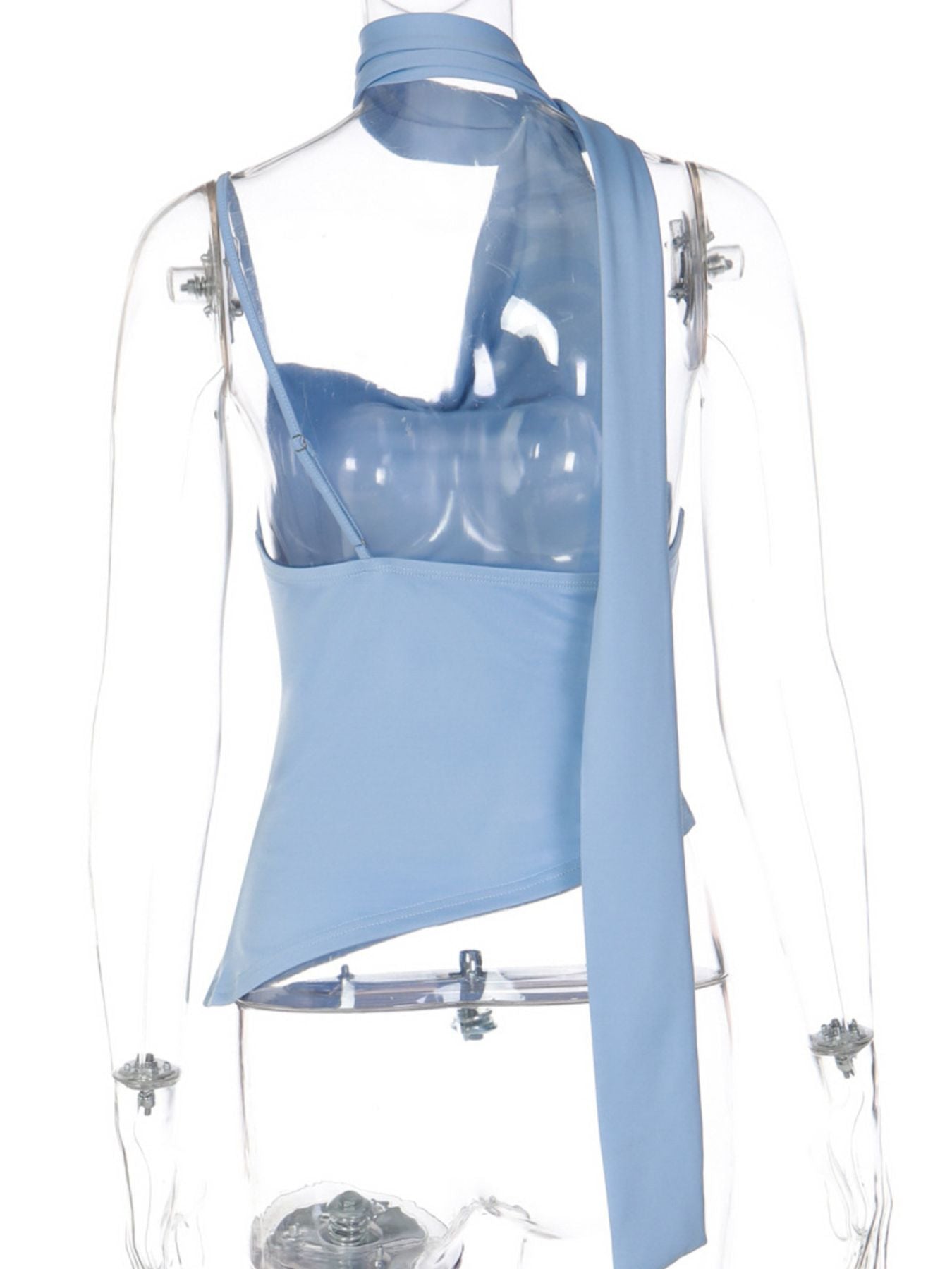 Women's asymmetrical ruched cami top with tie detail, stylish and fitted camisole in soft fabric, perfect for casual or dressy looks.