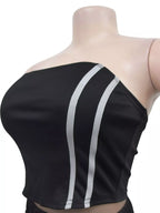 Trendsi sleeveless tube top and wide-leg pants set in black, featuring a fitted tube top and flowy, high-waisted wide-leg pants.