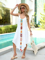 Flowy crochet trim cover-up dress from Trendsi featuring a lightweight design and intricate crochet details.