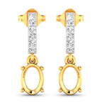 0.14 Carat Genuine White Diamond 14K Yellow Gold Semi Mount Earrings - holds 7x5mm Oval Gemstones