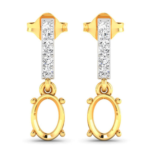 0.14 Carat Genuine White Diamond 14K Yellow Gold Semi Mount Earrings - holds 7x5mm Oval Gemstones
