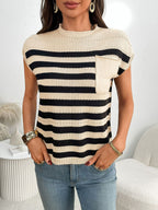 Women's striped knit cap sleeve sweater with pocket detail, casual and stylish Trendsi sweater ideal for everyday wear