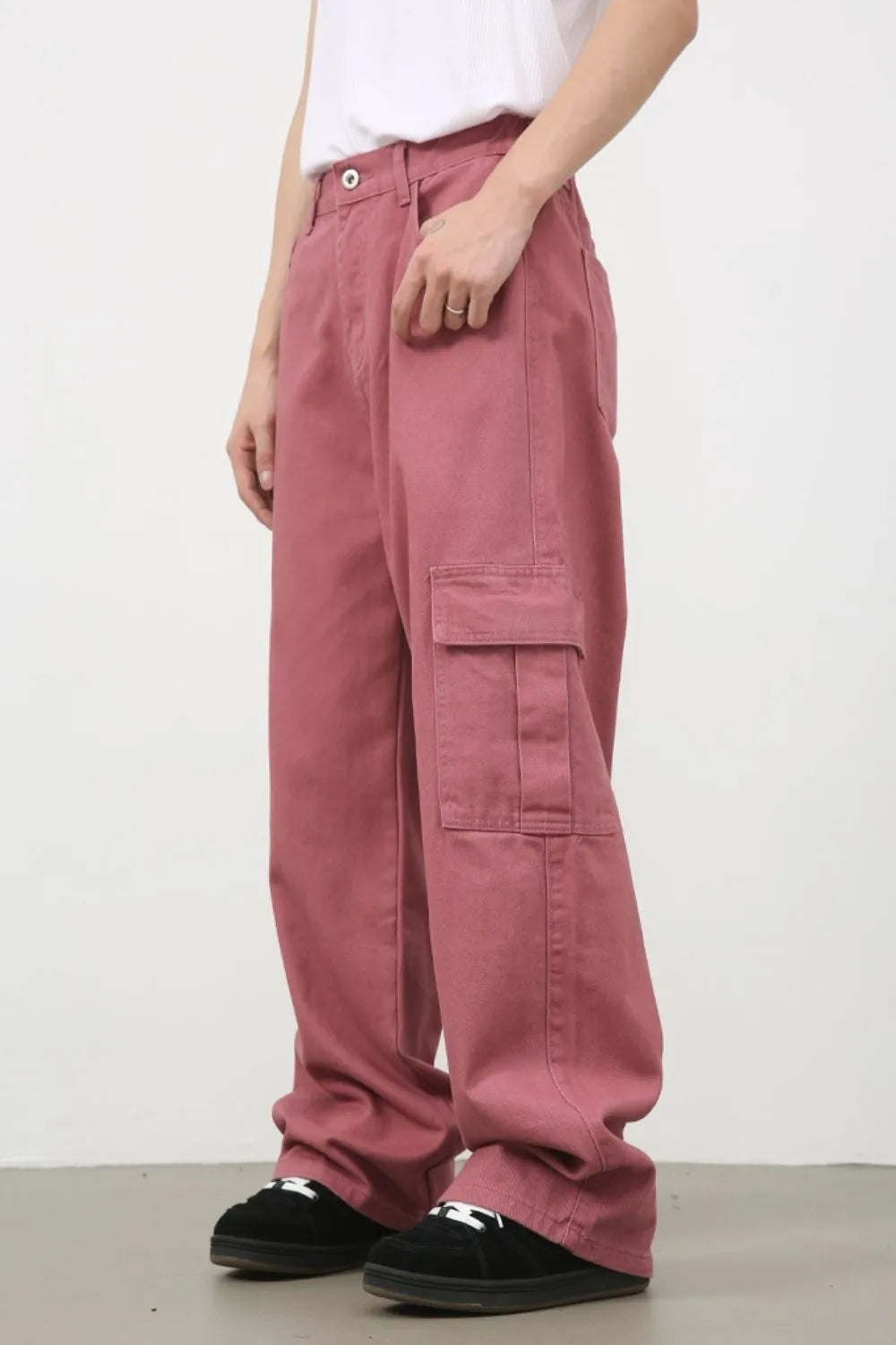 Men's mid-rise jeans with cargo pockets by Trendsi, showcasing a classic denim style with functional side pockets.