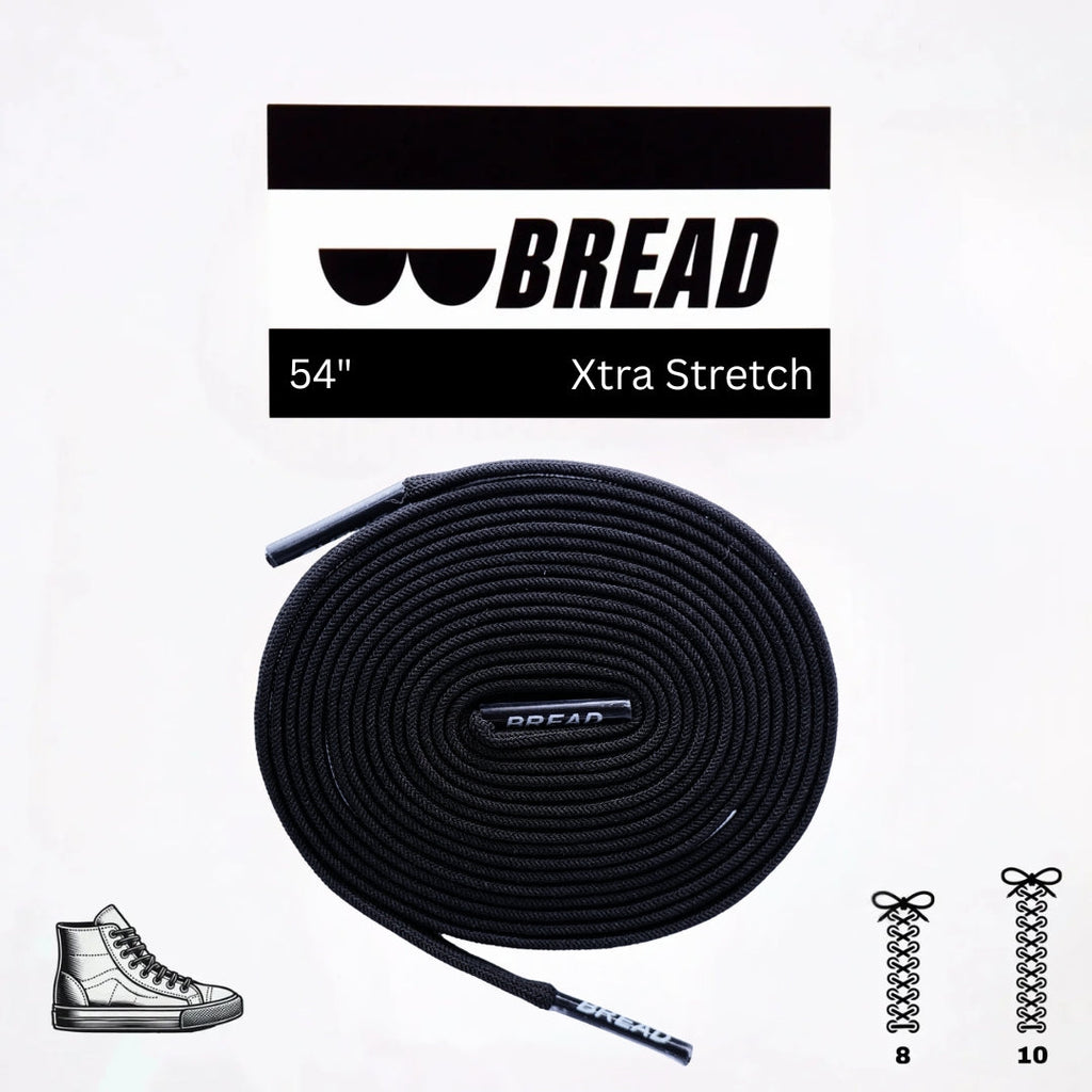 Black elastic shoelace from Bread's Shadow Black collection, featuring a close-up of the flexible, durable laces.