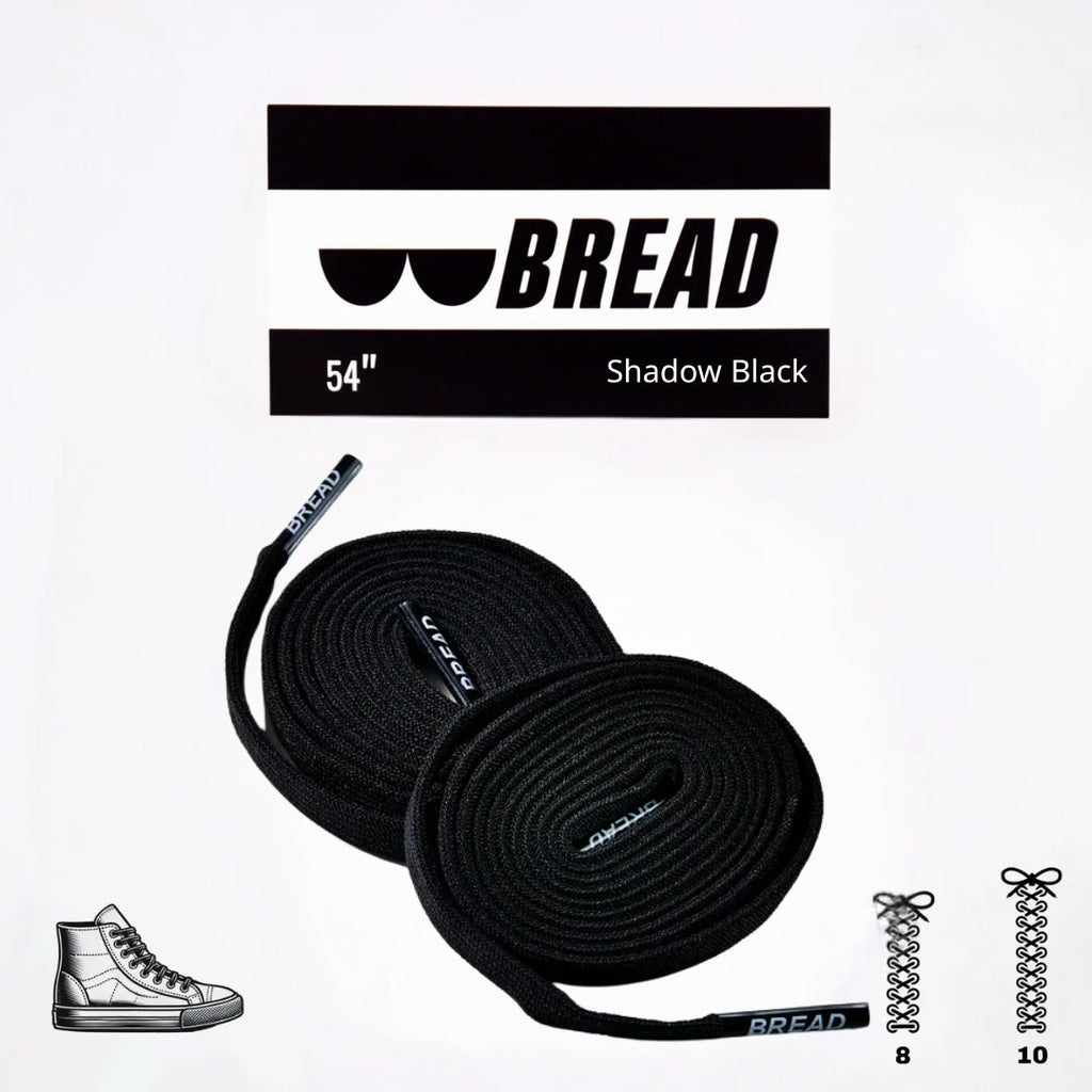 Sparkly black elastic shoelace by Bread, designed for easy slip-on sneakers, featuring a sleek, elastic design with a subtle shimmer.