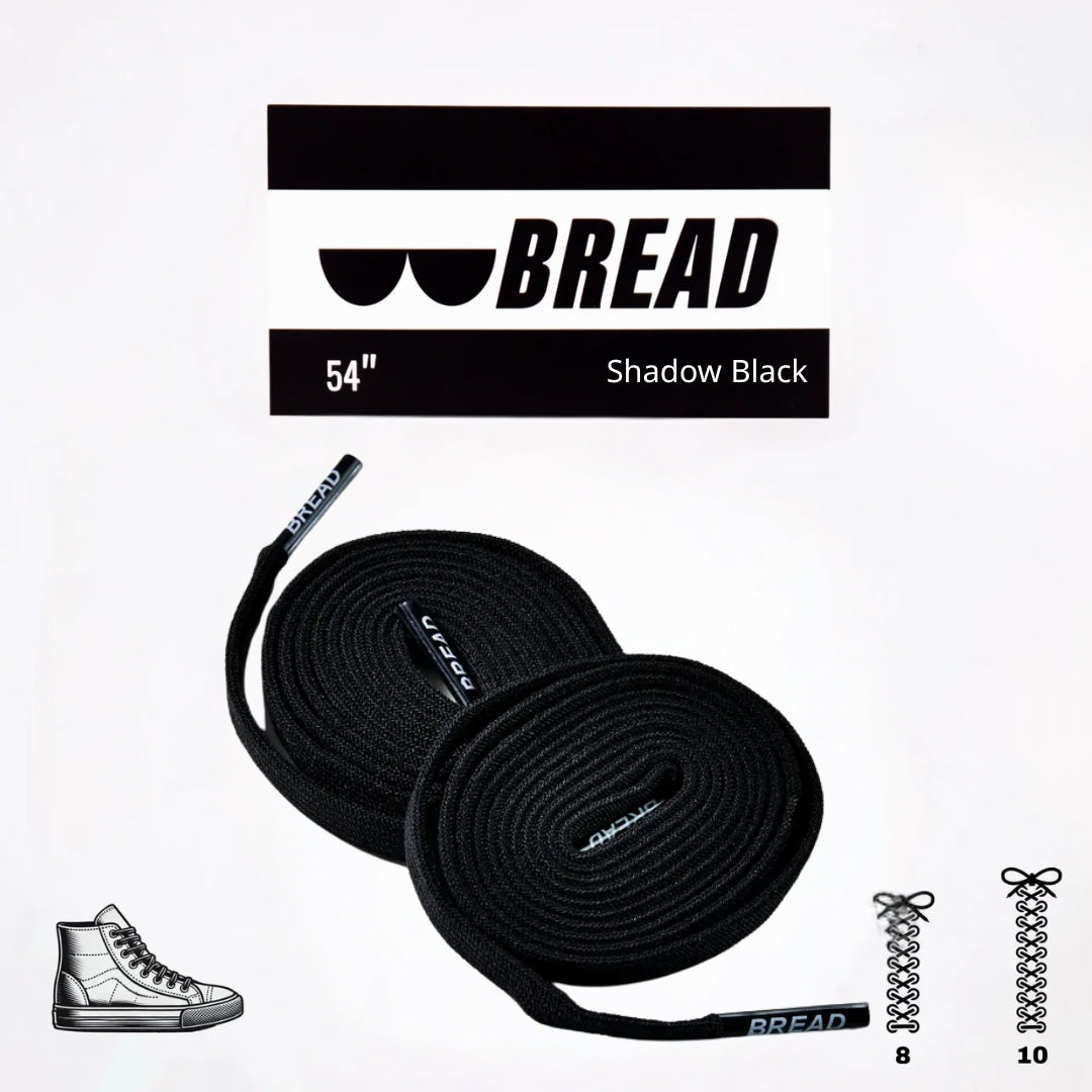 Sparkly black elastic shoelace by Bread, designed for easy slip-on sneakers, featuring a sleek, elastic design with a subtle shimmer.