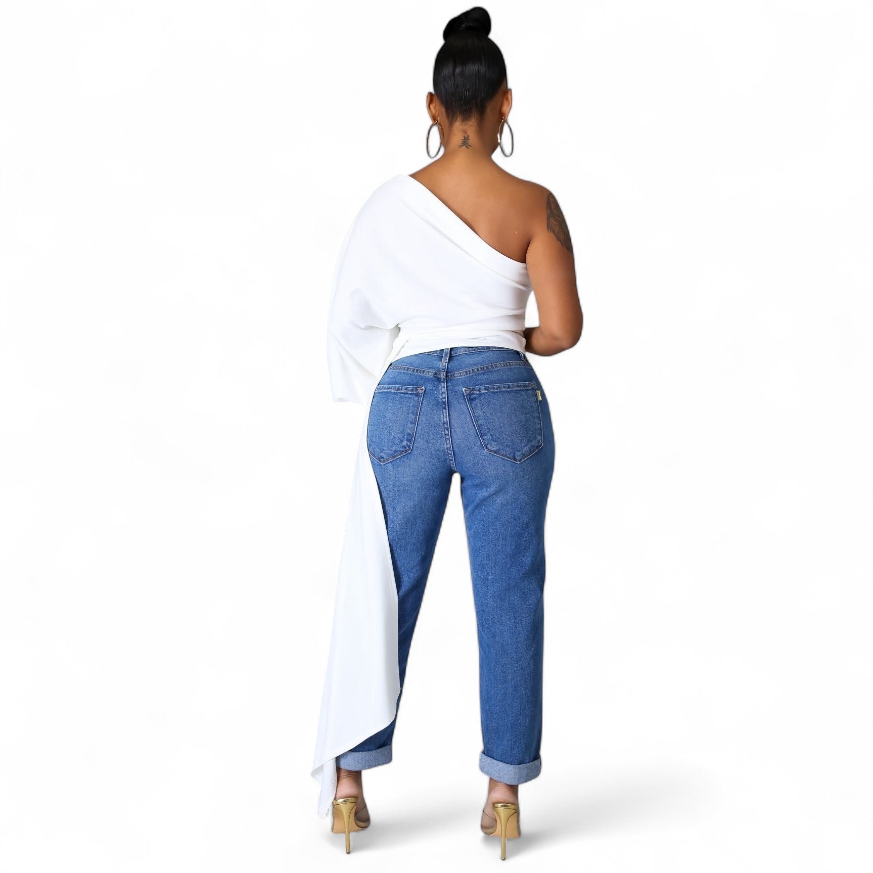 One Shoulder Top with Long Side Train